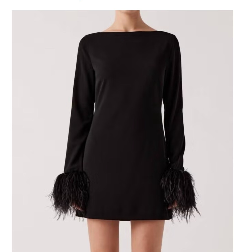 Sophie Rue Black Mini Dress with Feather Cuffs